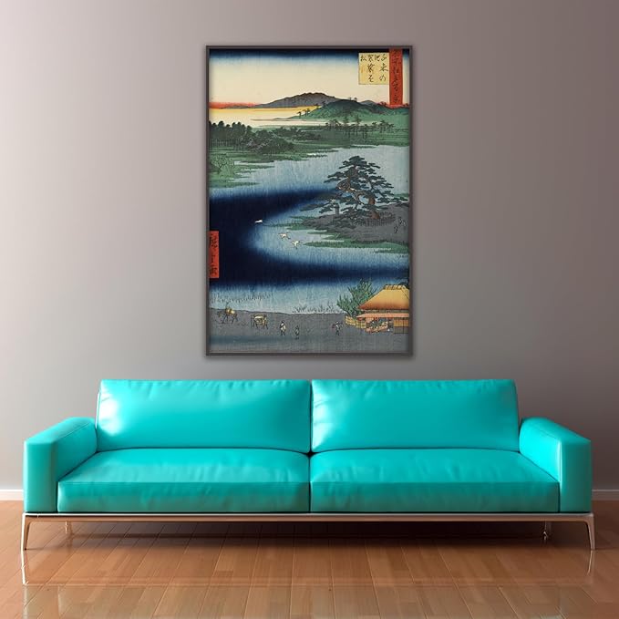 OKRA Utagawa Hiroshige Art Prints - Robe Hanging Pine Senzoku Pond Poster - Japanese Painting Landscape Pictures - Modern Canvas Wall Decor for Bathroom Living Room Unframed (12×16in/30×40cm)