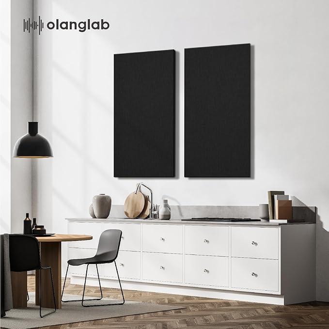 Olanglab Sound Absorbing Acoustic Wall Panels 2 Pack, 2'' 24''x48'' Fiberglass Sound Dampening Panels, Large Fabric Wrapped Sound Proof Panels for Walls (Black)