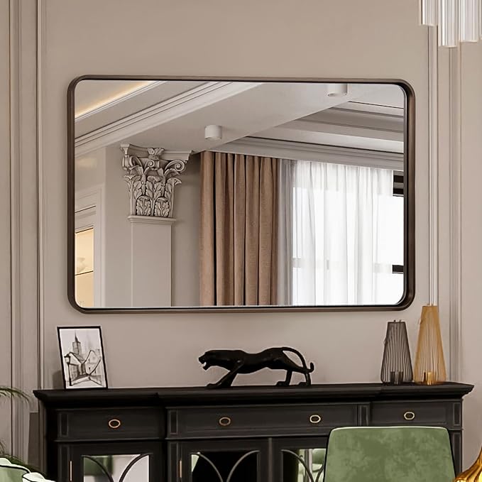ANDY STAR Bronze Bathroom Mirror 30X40, Large Brushed Bronze Mirror for Wall, Rounded Rectangle Mirror Oil Rubbed Bronze, Bronze Vanity Mirrors in Metal Frame Hangs Horizontal Or Vertical