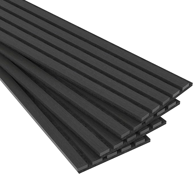 4 Panel Wood Slat Acoustic Panel 94" x8" for Sound Absorbing, Soundproof Wood Slat Panel Cover 21 Sq.Ft, 3D Fluted Sound Absorbing Paneling for Wall Decor, Living Room, Bedroom, Black Wood