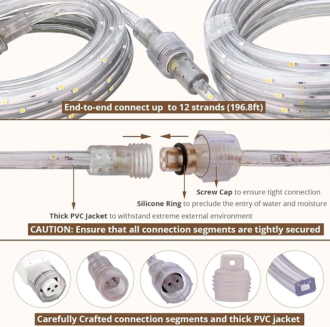 LED Rope Lights, 33Feet Daylight Flat Flexible Strip Light, Plug in Novelty Lighting, Connectable and Waterproof for Home Christmas Holiday Garden Patio Party Decoration