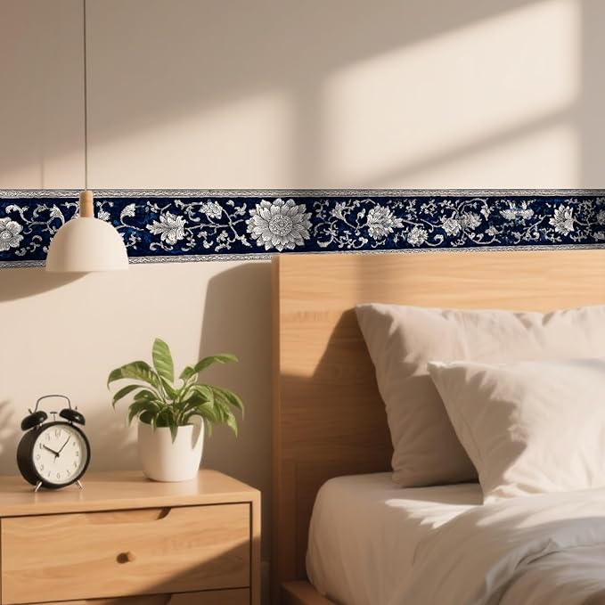 Nuxovilar Wallpaper Border Peel and Stick, Vintage Floral Pattern Self-Adhesive Wallpaper, PVC Material 3.94×16.4 Ft, Decorative for Living Room, Bedroom, Home Renovation