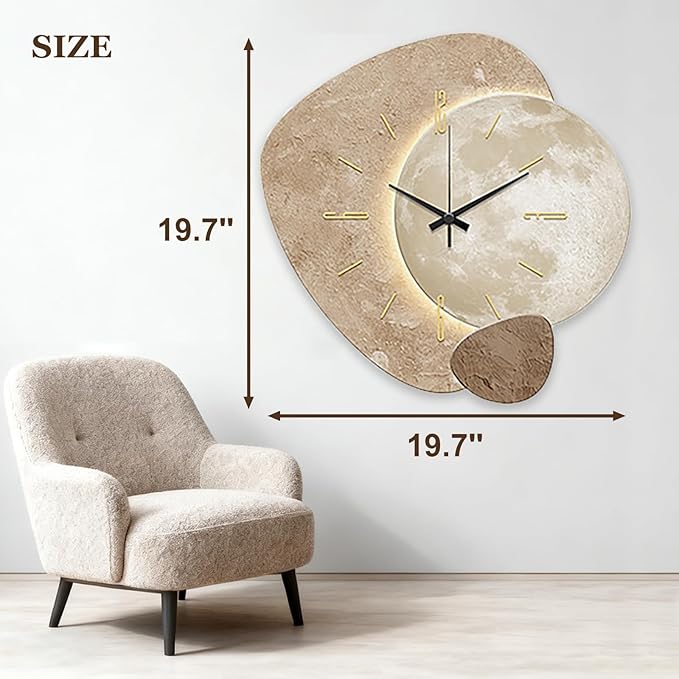 3D Wall Art Decor Clock, Large 3D Wall Sculptures with LED Light, Modern Home Decorative Wall Clocks Acrylic Painting for Living Room Bedroom Entrance Decor(19.7"x19.7", Beige)