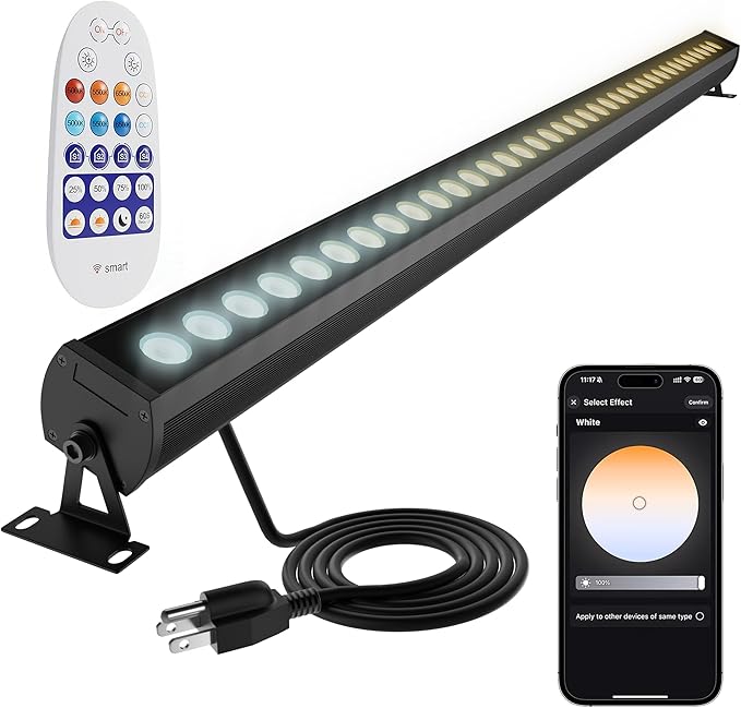 Smart Wall Washer Light 6CCT Adjustable Color Temperature & Dimmable 1%-100%, Super Bright LED Bar Light with Smart APP Control, Waterproof IP65, Timer & Remote for Indoor/Outdoor Decor