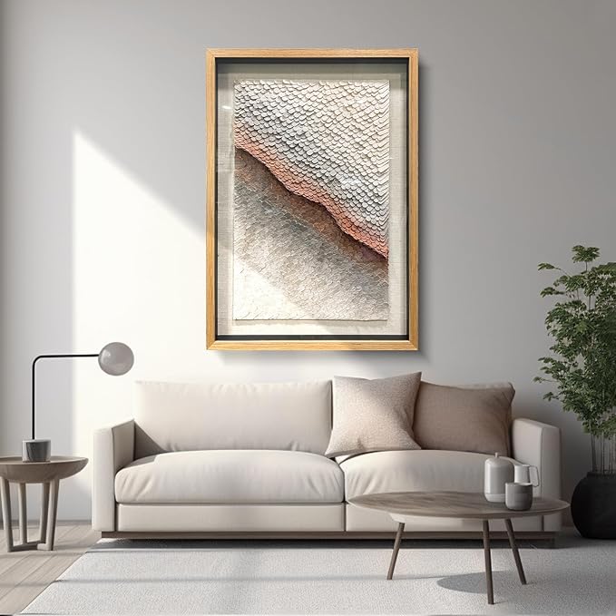 BrightA 3D Paper White Wall Art Abstract Wall Art Framed Artwork for Walls Frame Large Artwork for Living Room Office 27.5"x39.4"