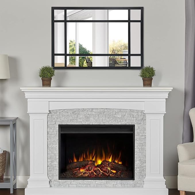 Black Rectangle Mirror, Farmhouse Decorative Wall Mirror for Entryway, Living Room, Bedroom, Hallway, Fireplace, Accent Wall Decor (Black1, 29.5" x 20")