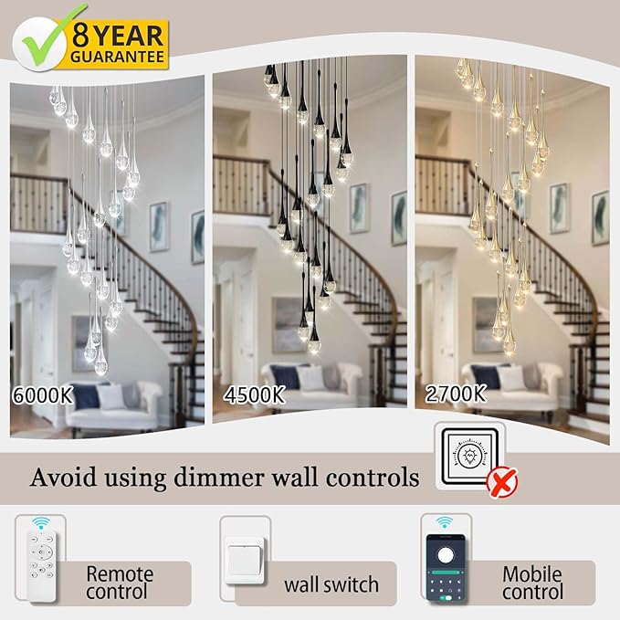 197inches Large Chandeliers for High Ceilings Silver Chandeliers for Entryway High Ceiling Pendant Lights Crystal Drop Light for Living Room Foyer Hallway Staircase