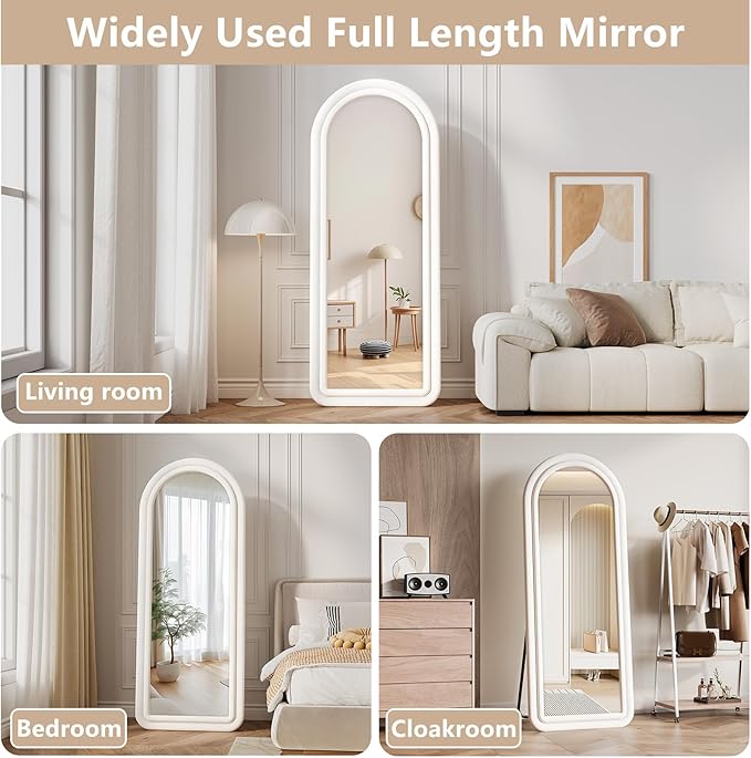 71"x32" Flannel Full Length Mirror, Arched Mirrors Full Length with Stand, Flannel Floor Mirror for Bedroom and Living Room, Full Body Mirror Hanging or Leaning, White