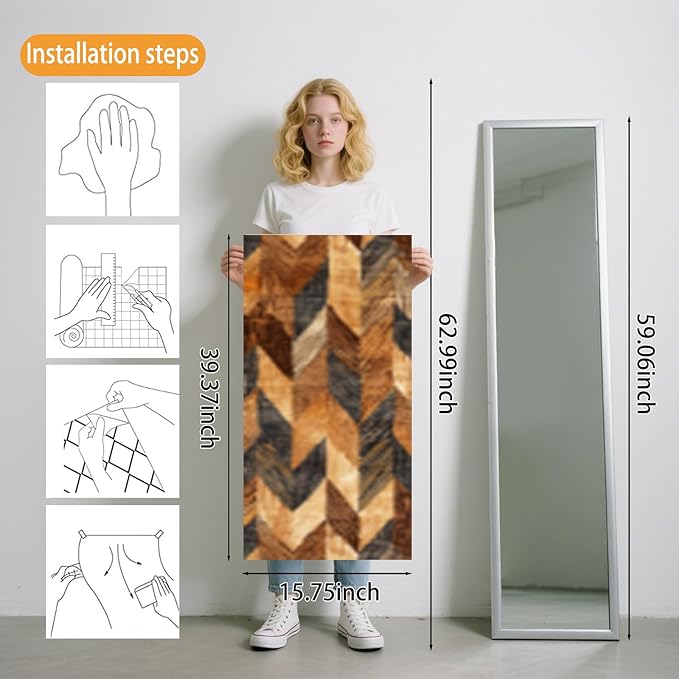 Nuxovilar Brown Geometric Diamond Textured Peel and Stick Wallpaper, 15.75"x39.37", Self-Adhesive Contact Paper, Retro Pattern for Bedroom, Living Room and Table Decor