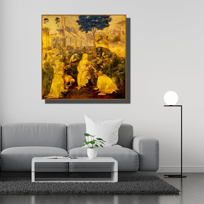 Adoration Of The Magi By Leonardo Da Vinci Canvas Wall Art - Renaissance Print - World Famous Paintings Collection - Cool Home Decor for Kitchen Bedroom Living Room - Unframed