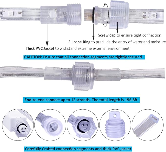 3000K Warm White Rope Lighting, 33ft Flat Flexible LED Strip Lights, Waterproof and Extendable Decor Lights for Garden Patio pergola Yard Christmas Holiday Activities