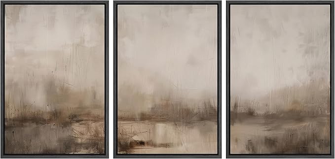 MUDECOR Framed Wall Art Print Set Minimalist Abstract Landscape Misty Horizons Illustrations Modern Art Decorative Chic for Living Room, Bedroom, Office - 24"x36"x3 Black