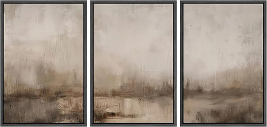 MUDECOR Framed Wall Art Print Set Minimalist Abstract Landscape Misty Horizons Illustrations Modern Art Decorative Chic for Living Room, Bedroom, Office - 24"x36"x3 Black