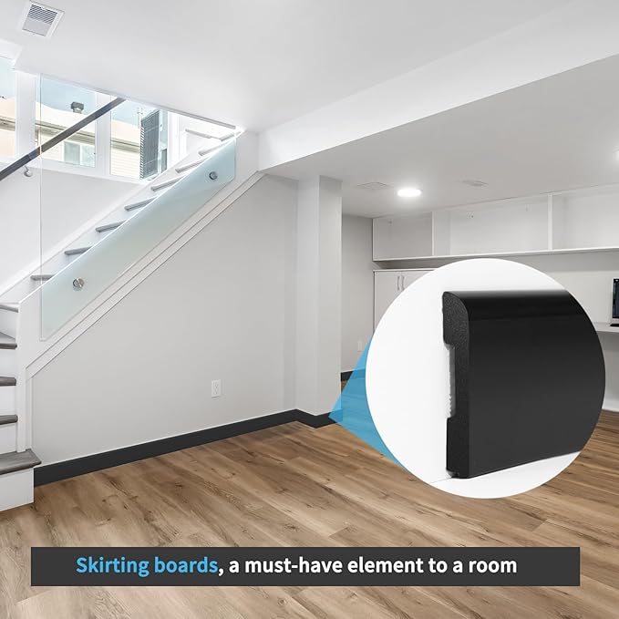 Art3d Wall Baseboard Molding Trim 8-Pack of 56 x 2.6 in., High Impact Polystyrene Skirting Board - Installed with Glue - Black