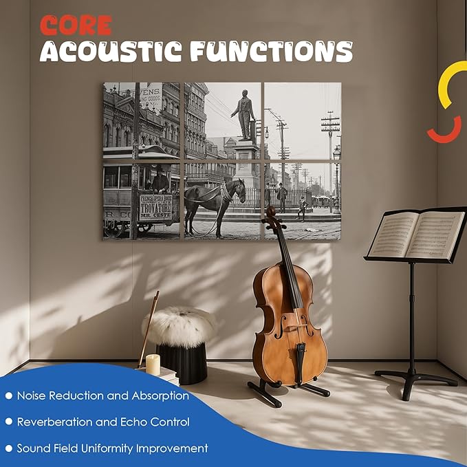 Acoustic Wall Panel 6 Pack, 23.6"x23.6"Decorative Art Soundproof Panel, Sound Absorb Self-Adhesive Panel, Acoustic Treatment for Studio, Home Theater, Office (Horsecar Opera 1890)