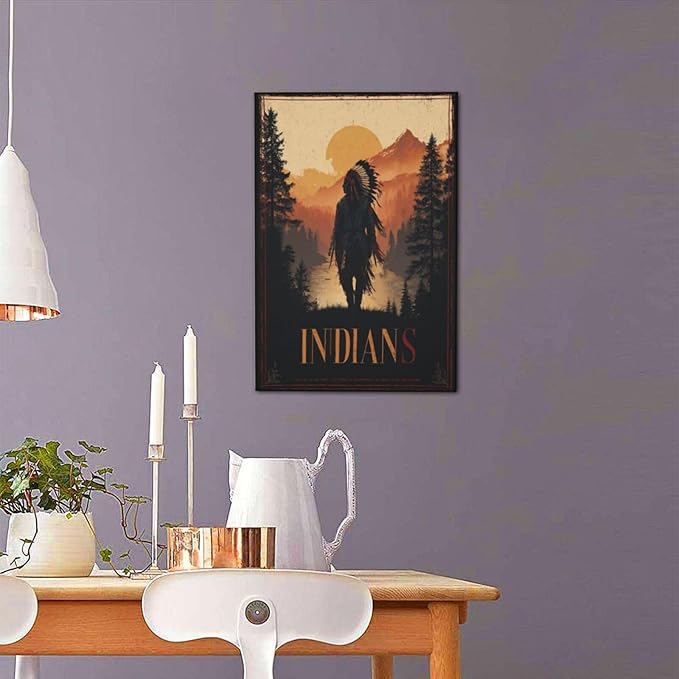 Native American Wall Art Indian Tribe Wall Decor Canvas Pictures Vintage Landscape Paintings Prints Traditional Artwork Framed Decorations For Bathroom Bedroom Living Room Office Gifts 16" x 24"