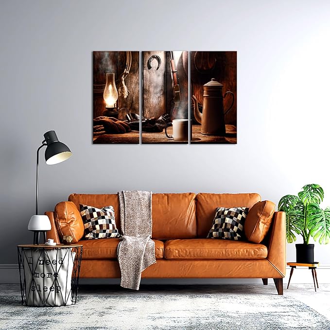 Nachic Wall Cowboy Canvas Wall Art 3 Pieces Pictures of American West Rodeo Cowboy Gloves in Vintage Style Canavas Prints Farmhouse Artwork Ready to Hang