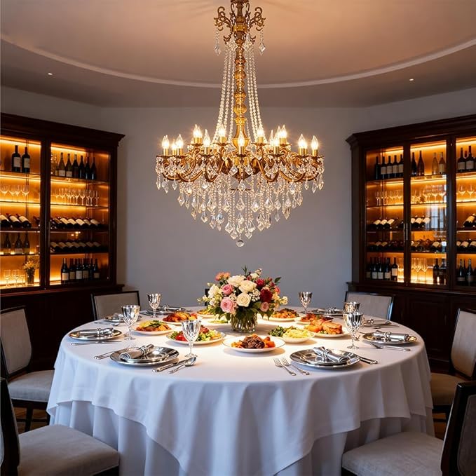 Antique Crystal Chandelier Gold Bronze Candle Pendant Ceiling Light Fixture with K9 Crystals for Hotel, Grand Entryway Living Room Antique Brass Finish (39"-24 Lights)