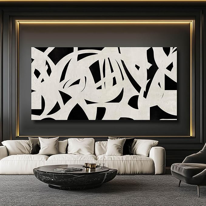Black and White Abstract Wall Art Mid Century Wall Decor Geometric Art Posters Large Framed Wall Prints for Living Room Bedroom 29x58 Inch