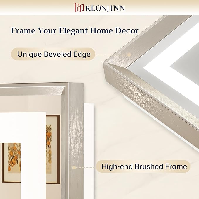 Keonjinn 24 x 36 Inch Lighted Bathroom Mirror with Frontlit & Backlit, Brushed Nickel LED Mirror for Bathroom, Tempered Glass, UL Listed LED Driver, Beveled Frame, 3 Color Lights, Anti-Fog, Dimmable