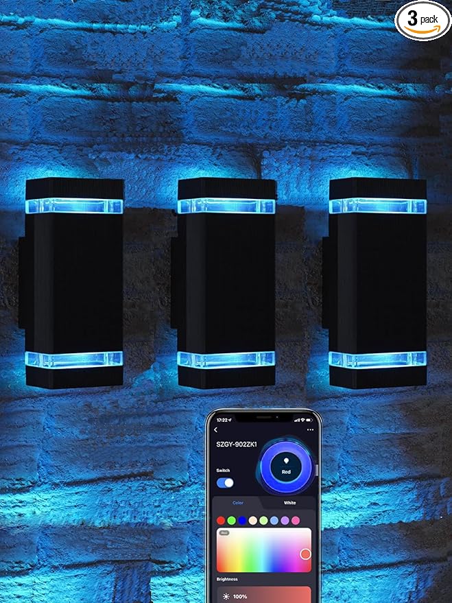 Mi.Light RF Remote Control RGB Colour Changing Lighting LED Double Up and Down Outdoor Wall Light,White Temperature 2700k- 6500k RGB+CCT Exterior Wall Lighting (3 Pack)