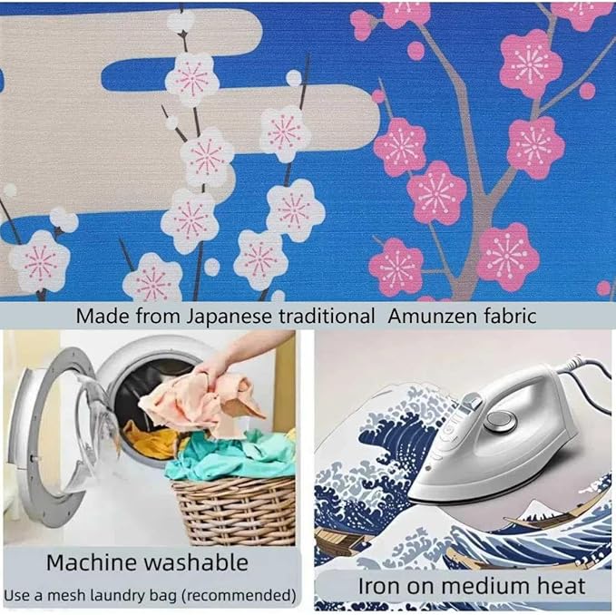 Japanese Tapestry Wall Art Scroll Feng Shui & Lucky Symbols | W15.7xH47.2", Extra Long Vertical Hanging Decor for Bedroom, Living Room, Office Zen Design Mount Fuji and cherry blossoms CTT-15