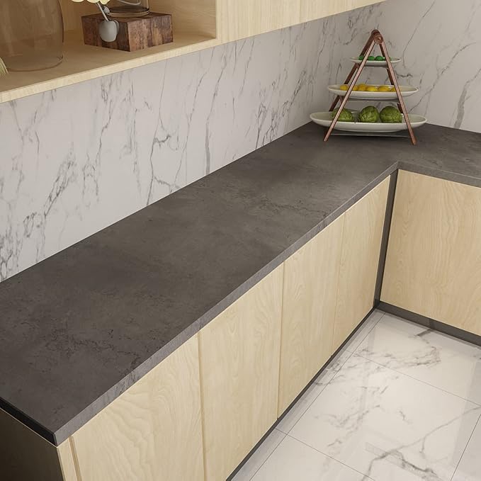 16"×354" Dark Grey Black Concrete Wallpaper Peel and Stick 3D Thick Faux Concrete Cement Contact Paper Vinyl Wrap Stained Matte Textured Waterproof Wall Sticker for Walls Bathroom Garage Living Room