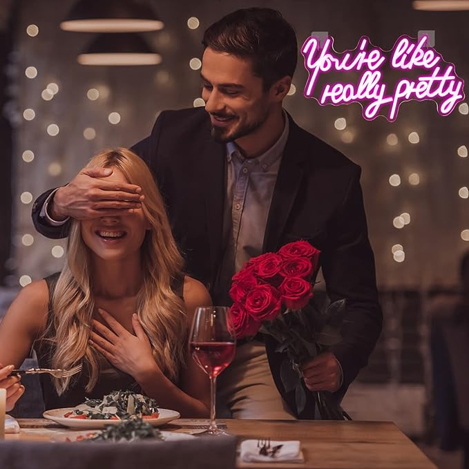 Lucunstar You're Like Really Pretty Neon Sign Led Sign Pink Led Neon Light for Wall Decor Neon Signs for Wall Decor Light Sign for Wedding Dimmable Switch USB with Neon Sign for Bedroom Home Decor