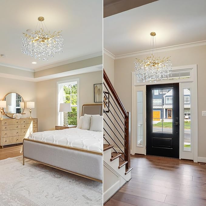 Modern Crystal Chandelier, 30" Chandeliers for Dining Room,Gold K9 Crystal Tree Branches Crystal Chandelier,10-Light Living Room Chandeliers, for Entryway, Foyer, Bedrooms, Bathroom