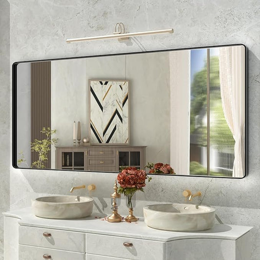 Matte Black Bathroom Mirror,72x32 Inch Large Black Metal Frame Vanity Mirror,Round Corner Black Rectangle Mirror for Wall,Tempered Glass,Anti-Rust(Horizontal/Vertical)