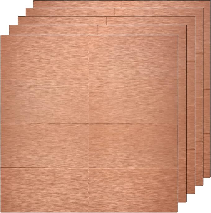 Aluminum Peel and Stick Backsplash Tile Panels - 3"x6" Brushed Copper Kitchen Wall Decor, 40-Pack (Copper Color)