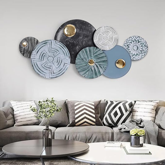Lucky Monet Metal Geometric Round Wall Art Coastal Nautical 3D Wall Decor for Living Room, 53"x25" Large Modern Circle Handmade Wall Hanging Sculptures for Outdoor/Bedroom/Dinning Room/Entryway