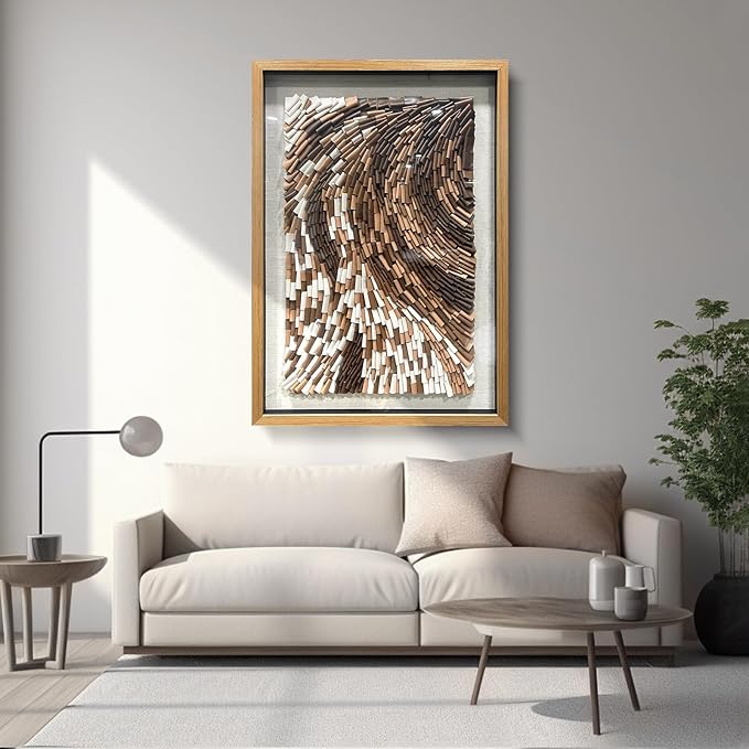 BrightA The Texture Leather Collage Craft Painting With A Contrast Of Brown And White Colors Adds An Artistic Atmosphere And Style To The Space 39.4"x59"