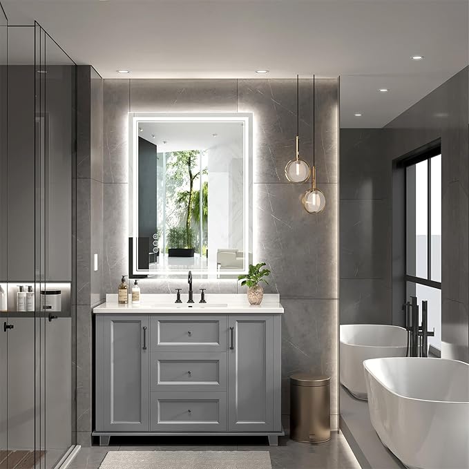 24x32 Inch LED Bathroom Mirror with Frontlit & Backlit（Independent Control）, Lighted Mirror for Bathroom Wall with 3-Color Dimmable & Anti-Fog, Vanity Mirror with Lights