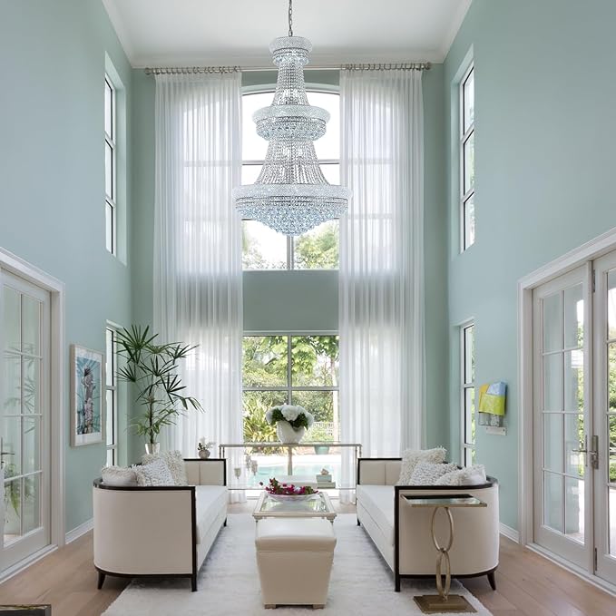 31 Lights Chrome Finish Large Empire Crystal Chandelier - Three-Tier, High Ceiling Chandelier Light fixtures for Foyer Staircase Living Room Entryway (Dia 32'')