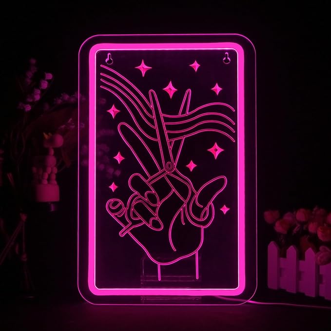 Lucunstar Scissors Neon Sign Pink LED Beauty Salon Hair Salon Decor Led Neon Business Lights for Barbers Studio Decoration for Beauty Shop(14.69 * 9.4in)