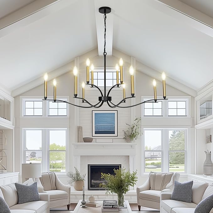12-Light Black Chandeliers for Dining Room 39" Modern Farmhouse Chandelier Adjustable Height Candle Chandelier for Living Room Kitchen Foyer Entryway Hallway E12 Base