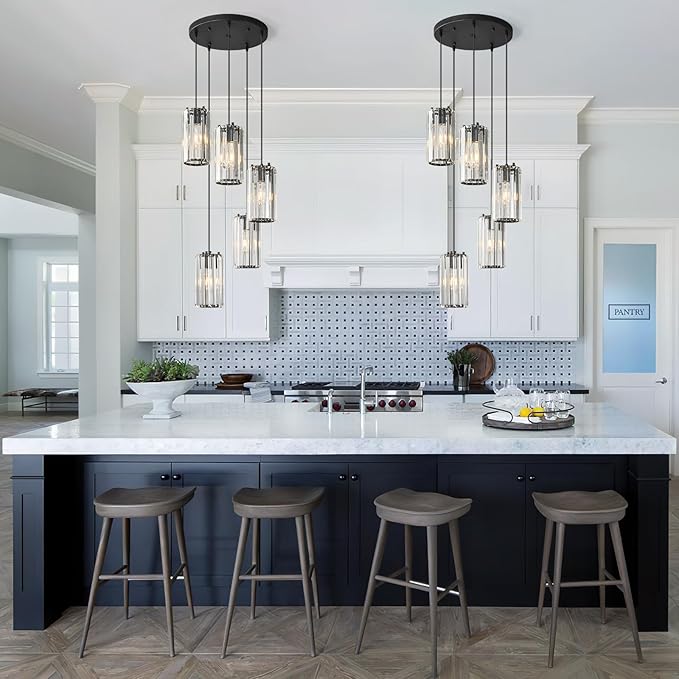 Black Pendant Lighting Modern Pendant Light, Mini Crystal Chandeliers,Adjustable Pendant Light Fixture for Kitchen Island Dinning Room Corridor Bedroom(Gold 5-Light)