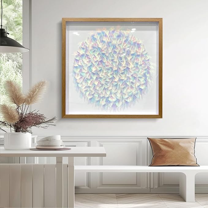 BrightA Rainbow Acrylic Mosaic Wall Art - Multicolor Circular Design with Layered Translucent Panels, Modern Geometric Decor for Living Room and Bedroom in Natural Wood Frame 31.5"x31.5"