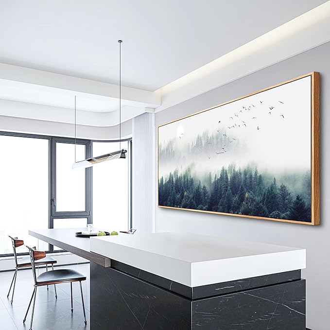 MHARTK66 Large Size Wall Art For Living Room Wood Framed Canvas Wall Decor For Bedroom Foggy Forest Trees Landscape Painting Wall Decorations Modern Home Decor Canvas Pictures Artwork 30" X 60"