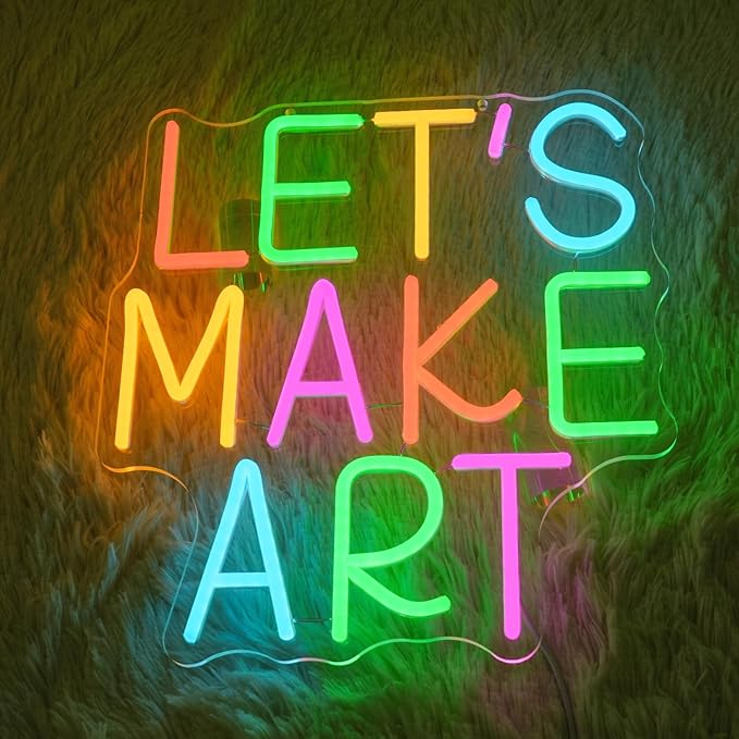 Let's Make Art Neon Sign Art Neon Light for Wall Decor Colorful Letter Led Neon Signs Classoom Led Neon Lights for Calssroom Decoration
