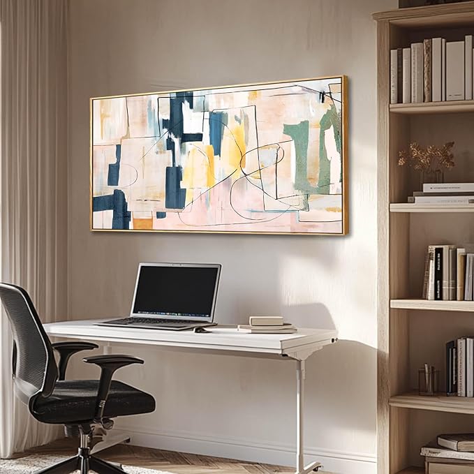 Artexist Large Abstract Canvas Wall Art Pink Painting Yellow Bedroom Decor Navy Art Photo Prints Minimalist Pictures Poster Artwork 20"x40"