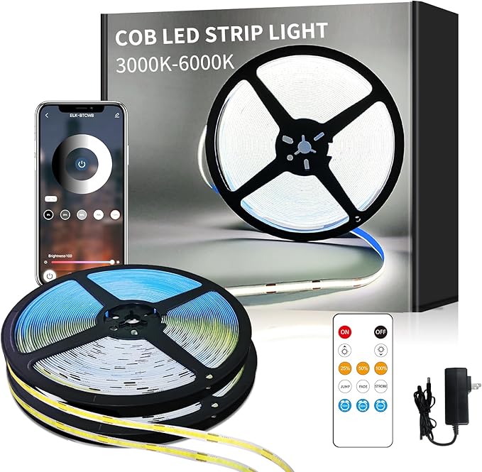 COB LED Strip Lights 100ft,6000K DC 24V Dimmable White Flexible LED Lights Strip for Bedroom,with Remote and app Control LED Rope Lights for Living Room,Shelf,Cabine,Bed