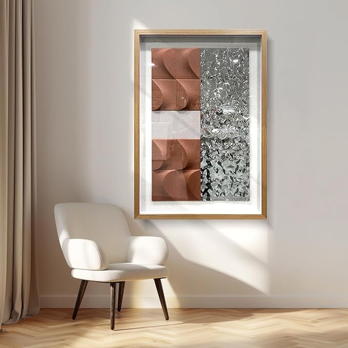 BrightA 3D Wood Wall Art Modern Style Sandstone Relief Painting Stainless Steel Water Ripple Painting Decorative Space Textural Art Office Wall Art 27.5"x39.4"