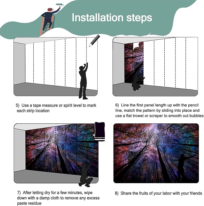 -Colorful Forest Beautiful Starry Tree Branches Wallpaper Bedroom XT14 L 180" x 115"