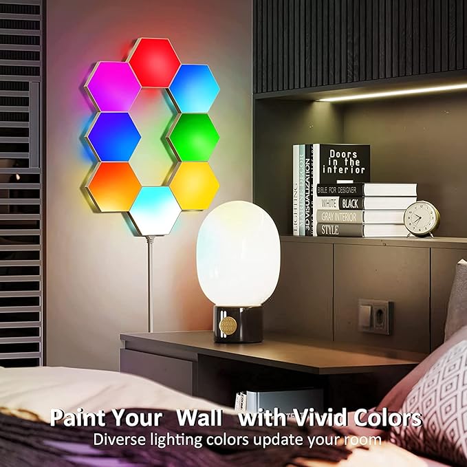 LED Hexagon Lights for Gaming Setup, Smart Home Gaming Wall Lights Work with Alexa Google Assistant, Voice, App & Remote Control, RGB-IC LED Light Panels Music Sync for Game Room Bedroom, 10 Pack