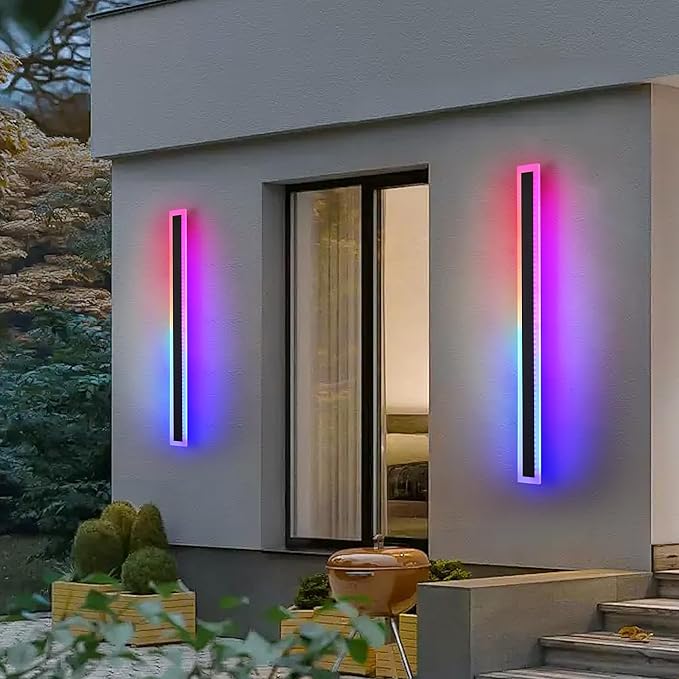 2-Pack 40in Long Outdoor Modern LED Wall Light, 30W IP65 Waterproof Warm/RGB LED Wall Mount Lighting Fixture, Color Changing Long Outdoor Wall Light Dimmable Black Exterior Wall Sconce