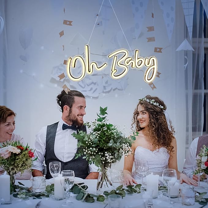 Lucunstar Neon Light Oh Baby Warm White Neon Sign for Wall Decor Neon Lights Sign Oh Baby Word LED Neon for Nursery Bedroom Game Room Club Bar Wedding Party Room Decor(16.5"X6.9")