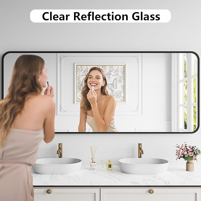 Koonmi Metal Framed Bathroom Mirror, 30"X71" Anti-Rust Bathroom Vanity Mirror, High-Definition Tempered Glass Bathroom Mirrors for Over Sink, Modern Decorative Wall Mirror for Restroom