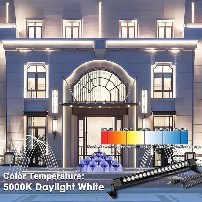 36W LED Wall Washer Light Bars, 2FT 5000K Daylight White Outdoor Wall Washer Light, 120V Waterproof IP67 Wall Wash Lights for Outdoor, Plug in (1 Pack)